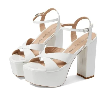 Stuart Weitzman Z9414 White Miami Squarehigh 140 Platform Sandal Size 9.5B - Image 1 of 4