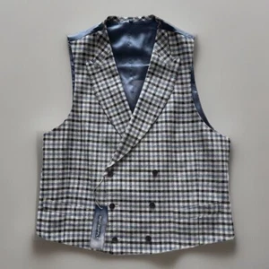 SuitSupply E Thomas Silk/ Wool/Linen Pierre Plaid Double Breast Vest Size 46 - Picture 1 of 15