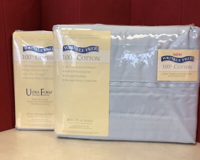 JCP Classic Traditions FULL Flat& Fitted Sheets 100% Cotton no Wrinkle SKY BLUE - Image 1 of 4