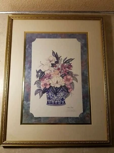 A Renee Dollar signed Framed & matted art print 16" x 20" Bowl of Flowers - Picture 1 of 7