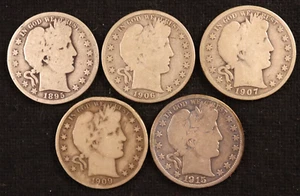 Lot of 5 Better Date Barber Silver Half Dollars - Including an 1895-O & a 1906-S - Picture 1 of 13