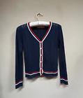 Cecil McBee Women's Cardigan Sweater Button Front Perforated Knit Blue Medium