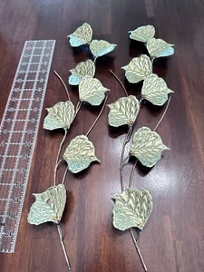 Vintage Leaves 3D Wall Sculpture Shiny Brass Metal MCM Lt/2 Hollywood Regency - Picture 1 of 7