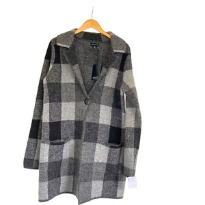 Lagenlook Adrienne Vittadini Wool Grey Black Plaid Check UK 16 NWT Women Cardi - Picture 1 of 20