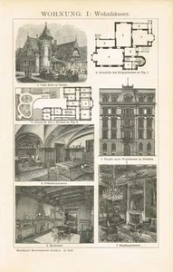 Tablero APARTAMENTO / VIVIENDA / VILLA FINAL / VIVIENDA HISTORICISMO 1895 Grabado en madera original - Imagen 1 de 1