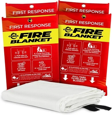 4 x Mart Cobra Fire Blanket for Home and Kitchen Safety Fiberglass 40” x 40”