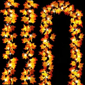 Timer & 3 Pack - 30Ft Fall Garland Fall Decorations for Home 60 LED Leafed - Picture 1 of 17
