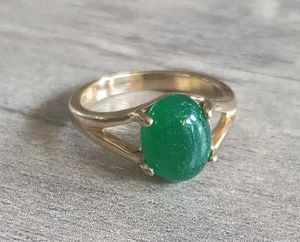 Anillo Cabujón Jade Genuino JC Placa Oro 14kt Banda Talla 6 Peso Total 2.57 Gramos - Imagen 1 de 8