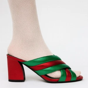 GUCCI Mules Rosso e Verde Metallizzato 36/36,5 Taglia EU Pelle di Vitello - Foto 1 di 12