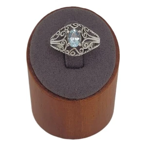 Vintage Ornate Sterling Silver Blue Topaz Ring Size 9.75 - Picture 1 of 7