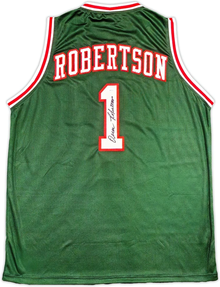 Oscar Robertson Milwaukee Signed Green Basketball Jersey JSA - Image 1 of 3