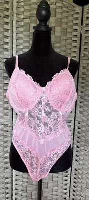 Super Sexy Women's Lingerie Pretty In Pink Floral Lace Babydoll Bodysuit XL - Image 1 of 4