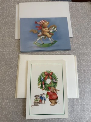 Vtg Paper Magic Group Christmas Cards 10 wEnvelopes, 2 Designs Bear, Bunny Mice - Image 1 of 4