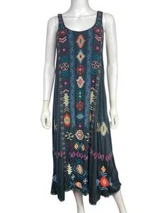 Biya Johnny Was Women's S Gray Embroidered Boho Stretch Tank Maxi Dress EUC - Imagen 1 de 4