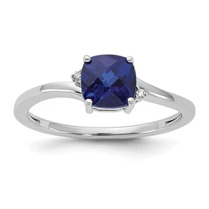 Sterling Silver Lab Created Sapphire & Diamond Ring Size 7 for Women 1.4gm - Picture 1 of 4