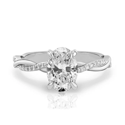 Diamond Ring For Women Lab Grown Oval 1.4 Ct IGI Certified 14K White Gold Size 8 - Image 1 of 4