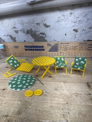 Vintage Barbie Size Patio Furniture Table Chairs W Cushions 1970’s - Image 1 of 4