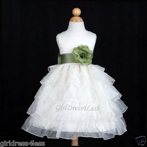 IVORY/SAGE GREEN BRIDESMAID WEDDING FLOWER GIRL DRESS 12M 18M 2 4 6/6X 7/8 9/10 - Picture 1 of 2