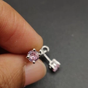 5.mm Round Simulated Pink Sapphire Women's Stud Earrings 14K White Gold Plated - Picture 1 of 6