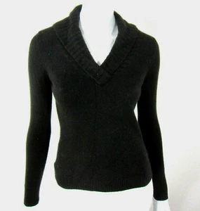 100% CASHMERE ANN TAYLOR SHAWL NECK LONG SLEEVE SWEATER SIZE SP SOLID BLACK - Picture 1 of 8