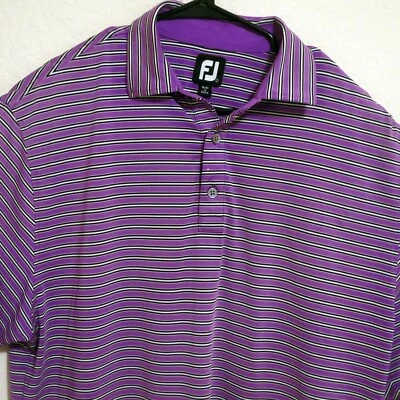 FootJoy Shirt Mens Large Short Sleeve Golf Polo Purple Black White Stripes - Image 1 of 4