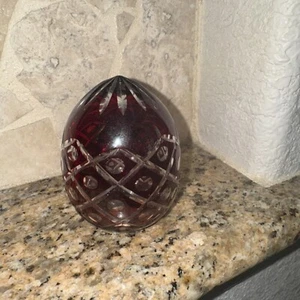 Vintage Cranberry Red Cut Art Glass Egg Figurine 3.5" - Picture 1 of 1