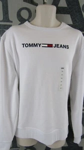 New Tommy Hilfiger Tommy Jeans Logo White Sweatshirt Cotton Blend Stretch $69.50 - Picture 1 of 9