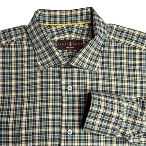 Camisa abotonada a cuadros azul amarillo a medida Robert Talbott Preppy Academia - Imagen 1 de 11