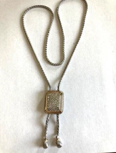 Pave Crystal Stainless Steel Gold-Tone Bolo Tie Necklace - 30" - Picture 1 of 3
