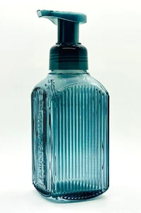Bath & Body Works VERTICAL LINES DARK GREEN GLASS Hand Soap Holder Dispenser - Picture 1 of 8