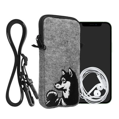 Custodia Feltro con Zip - Portacellulare a Tracolla - Porta Cellulare da Collo  - Immagine 1 di 4