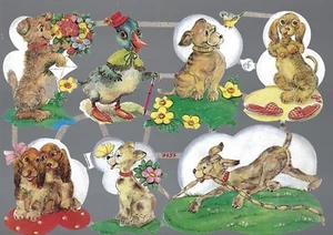 German Embossed Vintage Style Scrap Die Cut - Puppy Love, Dog, Duck EF7057 - Picture 1 of 2