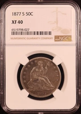 1877-S Seated Liberty Half Dollar - NGC XF40 - Attractive Choice Original! PQ+ - Image 1 of 4