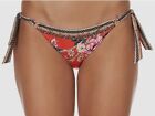 $169 Camilla Queen Wore Red Floral Crystal SideTie Bikini Bottoms Swimwear L NEW