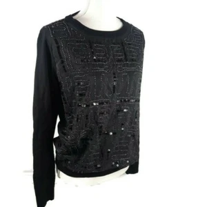 Made For Impulse Fashion Week Sweater Large Black Sequined Beaded Long Sleeve - Picture 1 of 13