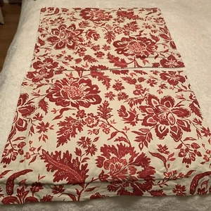 Set Pottery Barn Red Ivory Cream Floral Linen Blend Standard Pillowshams - Picture 1 of 7