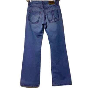 Vintage Moschino Red Pinstripe Blue Jeans Flare Size 32 Made in Italy Button Fly - Picture 1 of 16