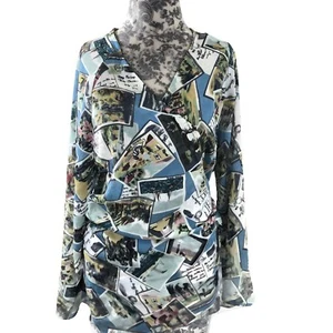 Lane Bryant Open Cardigan Womens Size 18 / 20 Blue Long Sleeves Post Card Motif - Picture 1 of 9