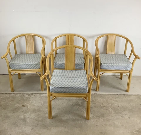 Set of Vintage Boho Modern Bamboo Armchairs- four Cover