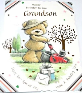 Geburtstagskarte Enkel. Teddy/Gartenmotiv. Frühling Saison Karten. - Bild 1 von 4