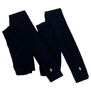 Ralph Lauren Tights Girls 7 10 Footless Cotton Pony Logo Logo Set Of 2 Black - Picture 1 of 12