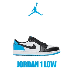 Nike Air Jordan 1 Low Black Dark Powder Blue UNC Sneakers CZ0790-104 - Picture 1 of 2