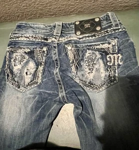 Pantalones de mezclilla Miss Me Silver Tag desgastados Bling Sig ajustados talla 26 - Imagen 1 de 7