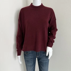 Madewell Women's Sweater Size S 100% Cashmere Red Mockneck Rolled Trim Boxy Fit - Picture 1 of 7
