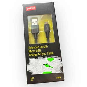 Staples Extended Length Micro USB Charge and Sync Cable 9.8 Ft. - Picture 1 of 2