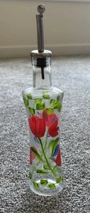 TableCraft Olive Oil Dispenser - Clear with Hand Painted Flowers - Picture 1 of 2