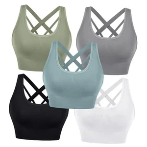 Women's 3 Pack High Support Sports Bras Strappy Cross Back Padded Wokout - Picture 1 of 7