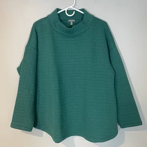 T By Talbots Sweatshirt Women’s XL Petite Quilted Mock Neck Pullover Green Boxy - Picture 1 of 8