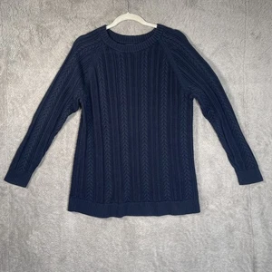 Land's End Cable Knit Fisherman Sweater Classic Outdoor Mature Womens 1X  Blue - Picture 1 of 8