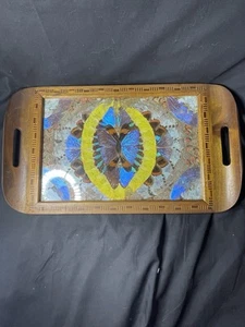 16x9 Wood Tray With Butterfly And Moth Wing Inlay - Picture 1 of 3